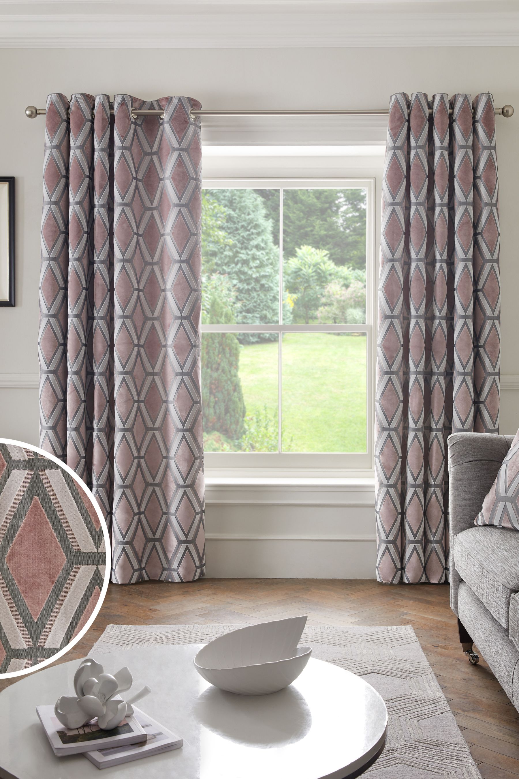 Pink sales grey curtains