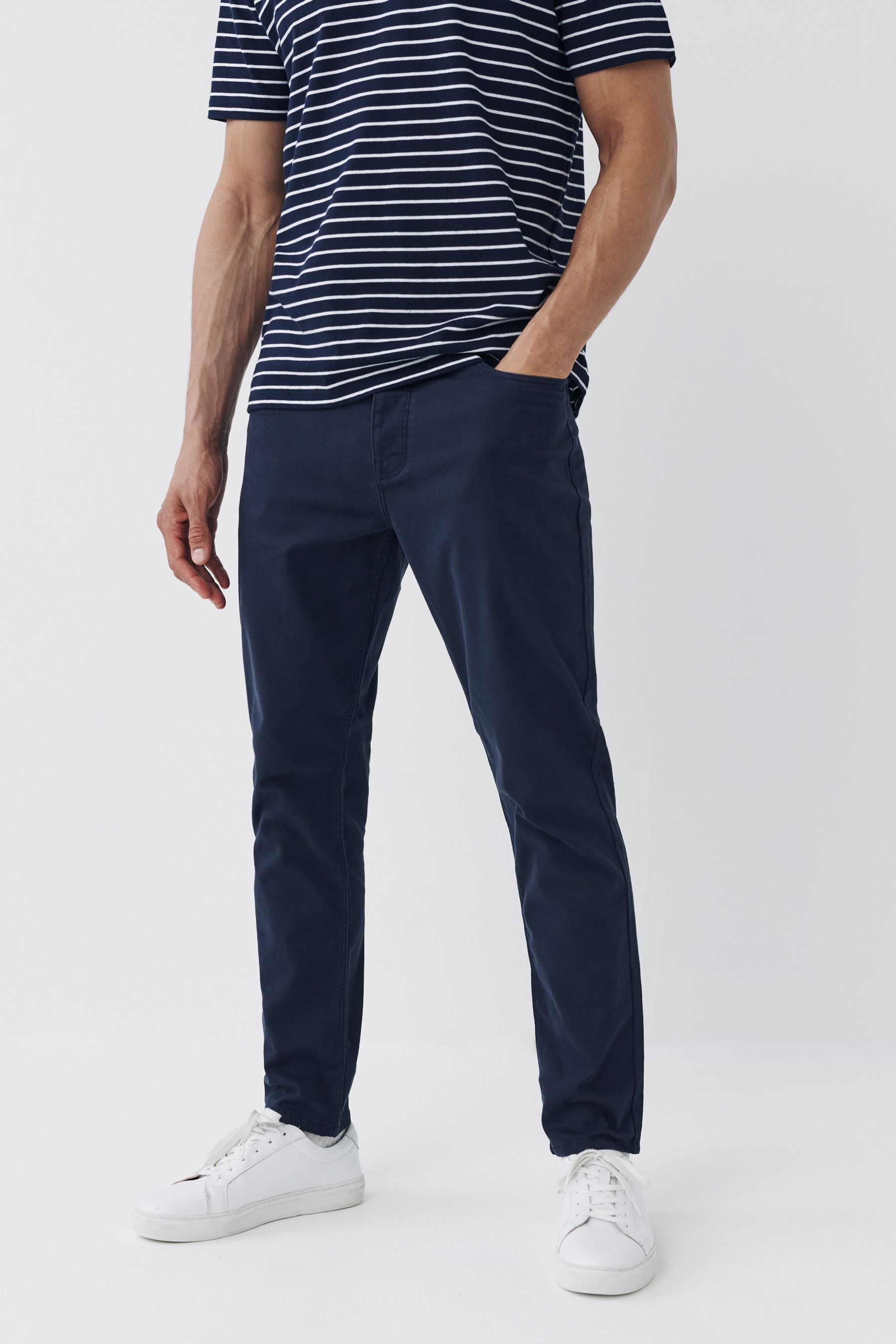 Buy Dark Blue Slim Soft Touch 5 Pocket Jean Style Trousers from the ...