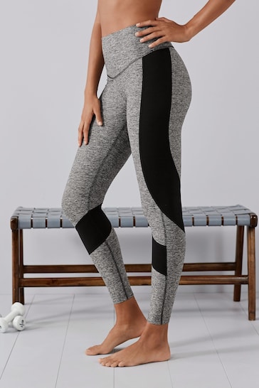 Grey Marl Next Active Sports Tummy Control High Waisted Full Length Sculpting Leggings