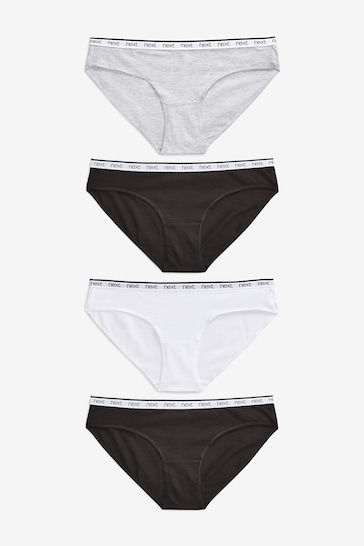 White/Black/Grey Bikini Cotton Rich Logo Knickers 4 Pack