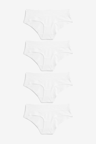 White Short Cotton and Lace Knickers 4 Pack