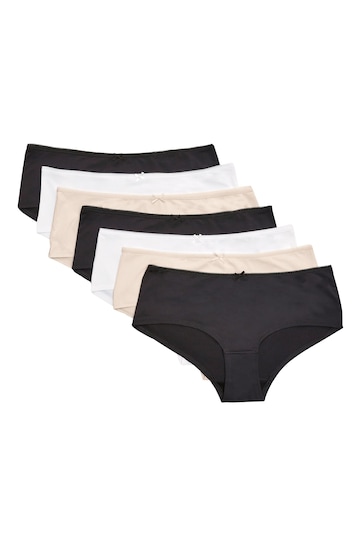 Black/White/Nude Short Microfibre Knickers 7 Pack