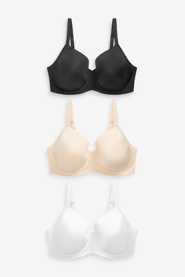 Black/White/Nude DD+ Pad Full Cup Smoothing T-Shirt Bras 3 Pack