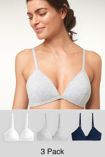 Navy Blue/Grey Marl/White Pad Non Wire First Bras 3 Pack