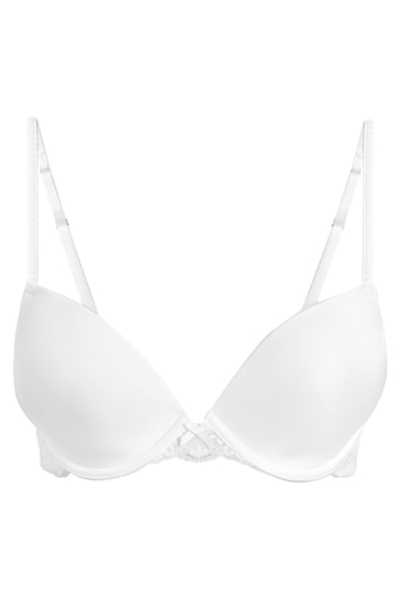 White Lace Smooth Cup Light Pad Plunge Bra
