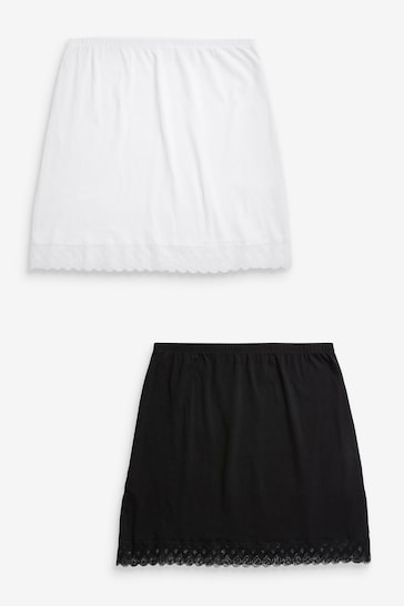 Black/White Cotton Short Half Slips 2 Pack