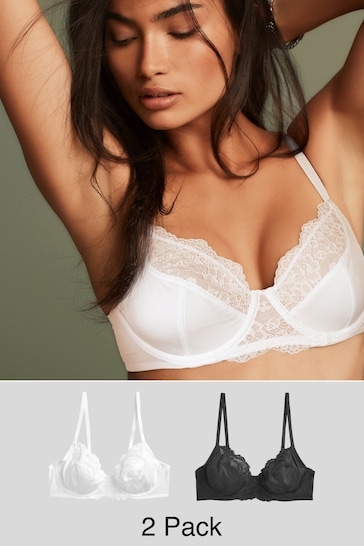 Buy Black/White Non Pad Full Cup Bras 2 Pack from the Next UK online shop