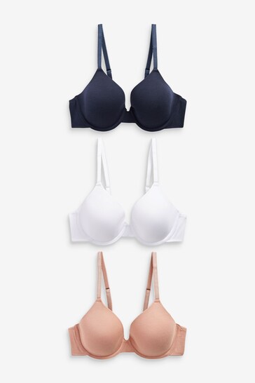 Navy Blue/Pink/White Pad Full Cup Cotton Blend Bras 3 Pack