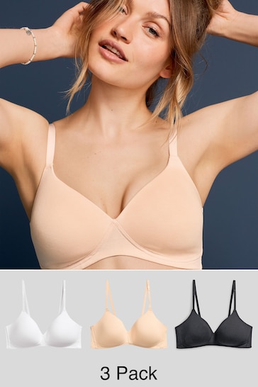 Buy Black/White/Nude Pad Non Wire Cotton Blend Bras 3 Pack from the Next UK  online shop