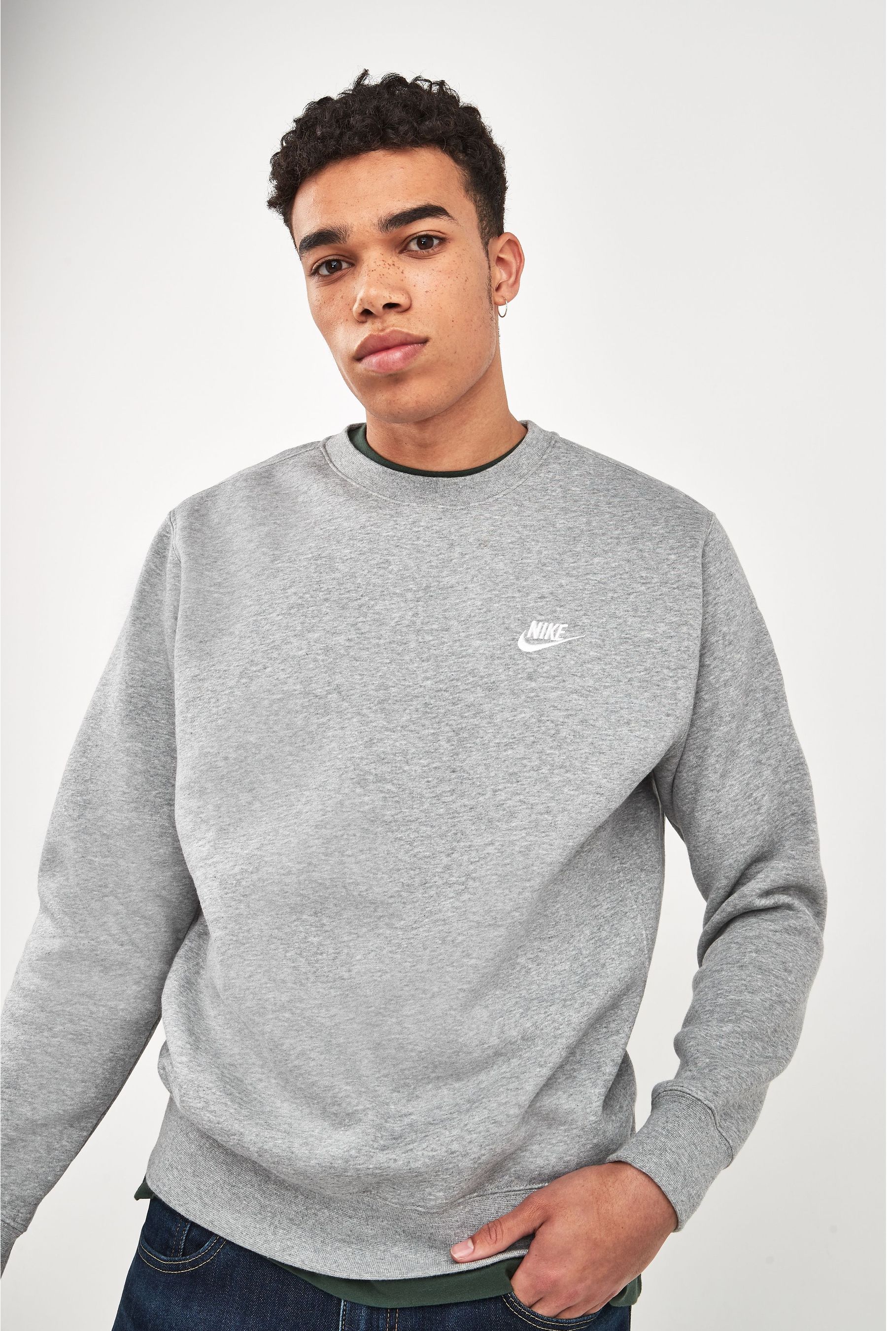 Nike gray club crew neck on sale sweatshirt