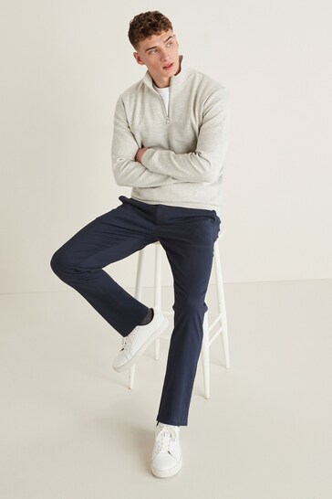 Navy Blue Slim Fit Belted Soft Touch Chino Trousers
