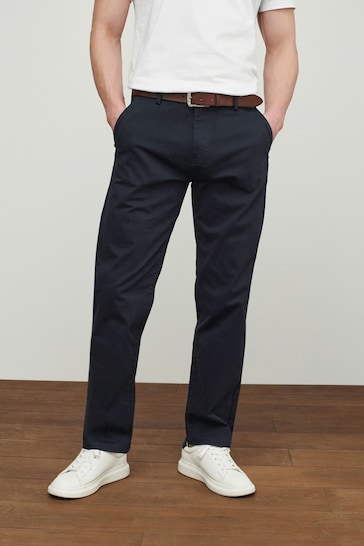 Buy Navy Blue Straight Belted Soft Touch Chino Trousers from the Next ...