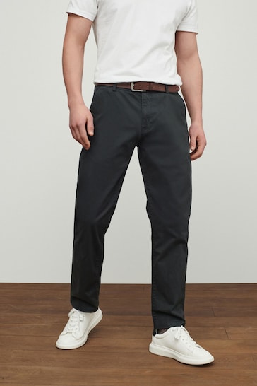 Charcoal Grey Straight Fit Belted Soft Touch Chino Trousers