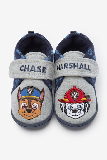 Grey/Navy PAW Patrol Touch Fastening Cupsole Print Slippers
