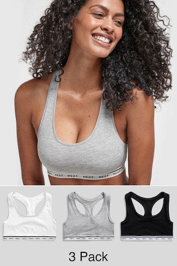 Buy Black/Grey Marl/White Cotton Crop Top 3 Pack from the Next UK