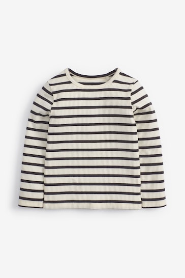 Black/White Stripe T-Shirt Cotton Rich Long Sleeve Rib T-Shirt (3mths-7yrs)
