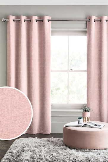 Blush Pink Next Heavyweight Chenille Eyelet Lined Curtains