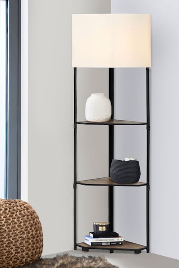 Brown Corner Wood Shelf Floor Lamp