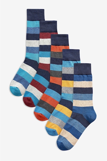 Stripe 5 Pack Cushioned Sole Comfort Socks
