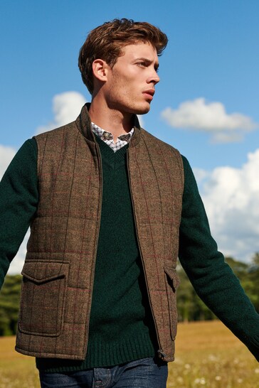 Brown Check Quilted Gilet