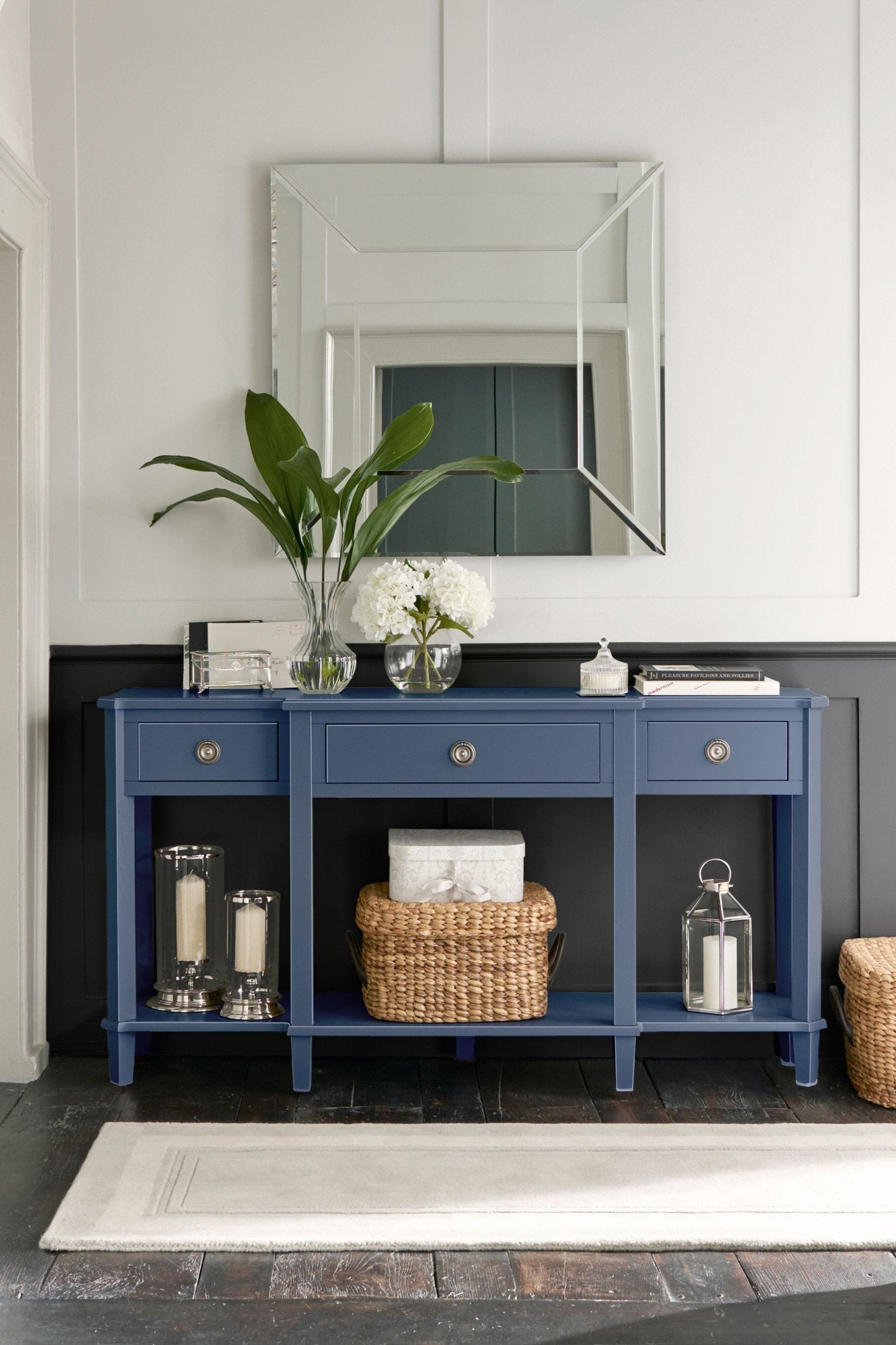 Navy console deals table with storage