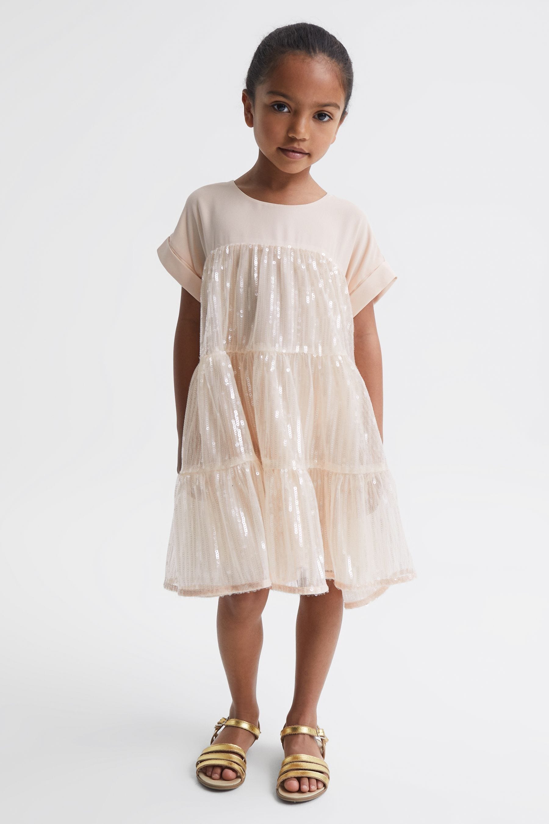 Buy Reiss Pale Pink Luci Junior Sequin Tiered Dress from the Next UK ...