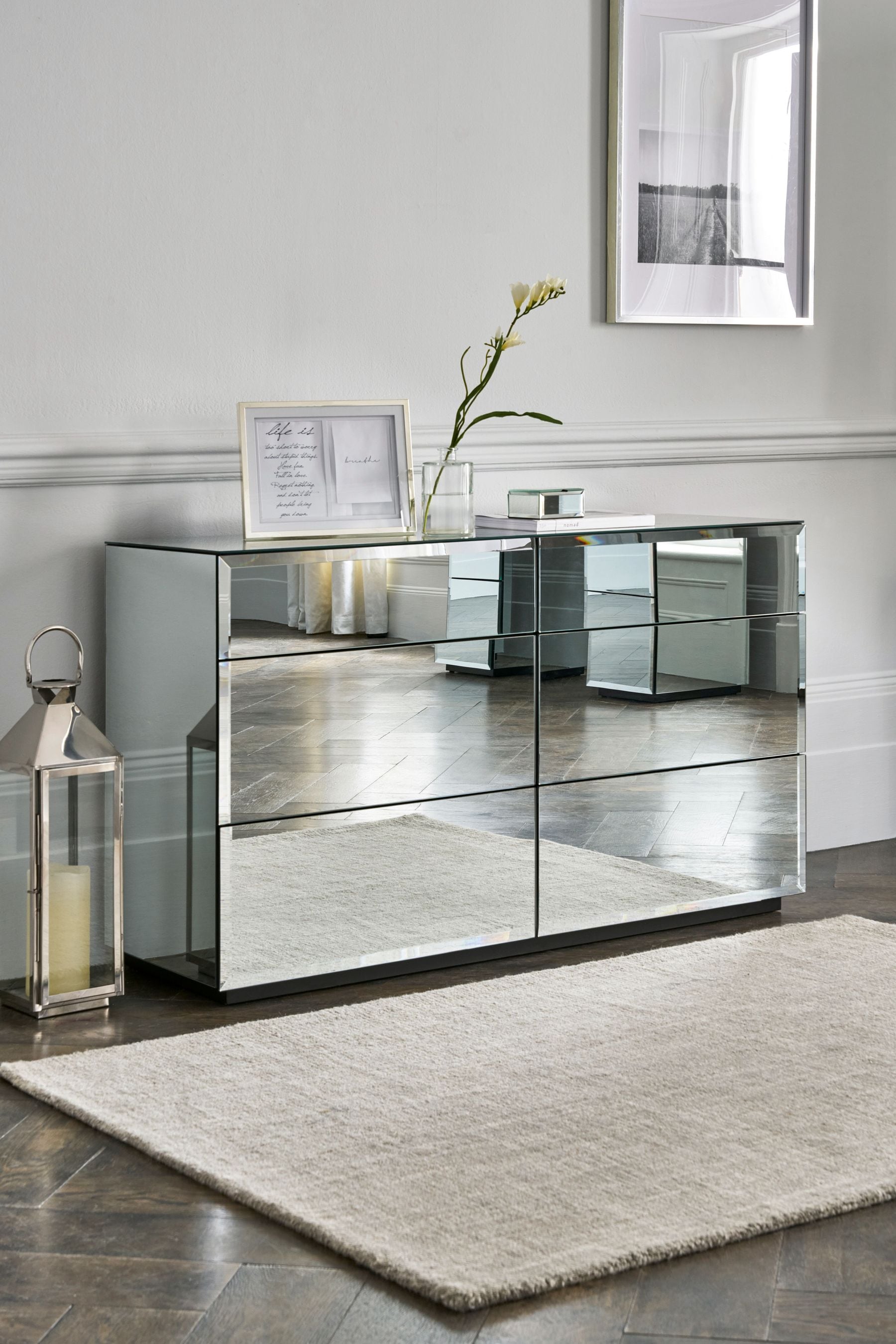 Mirrored chest shop of drawers next