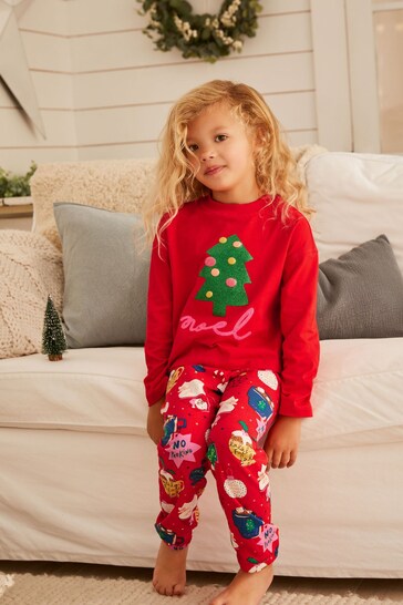 Multi Red Sequin Tree Jogger Christmas Pyjamas (3-16yrs)