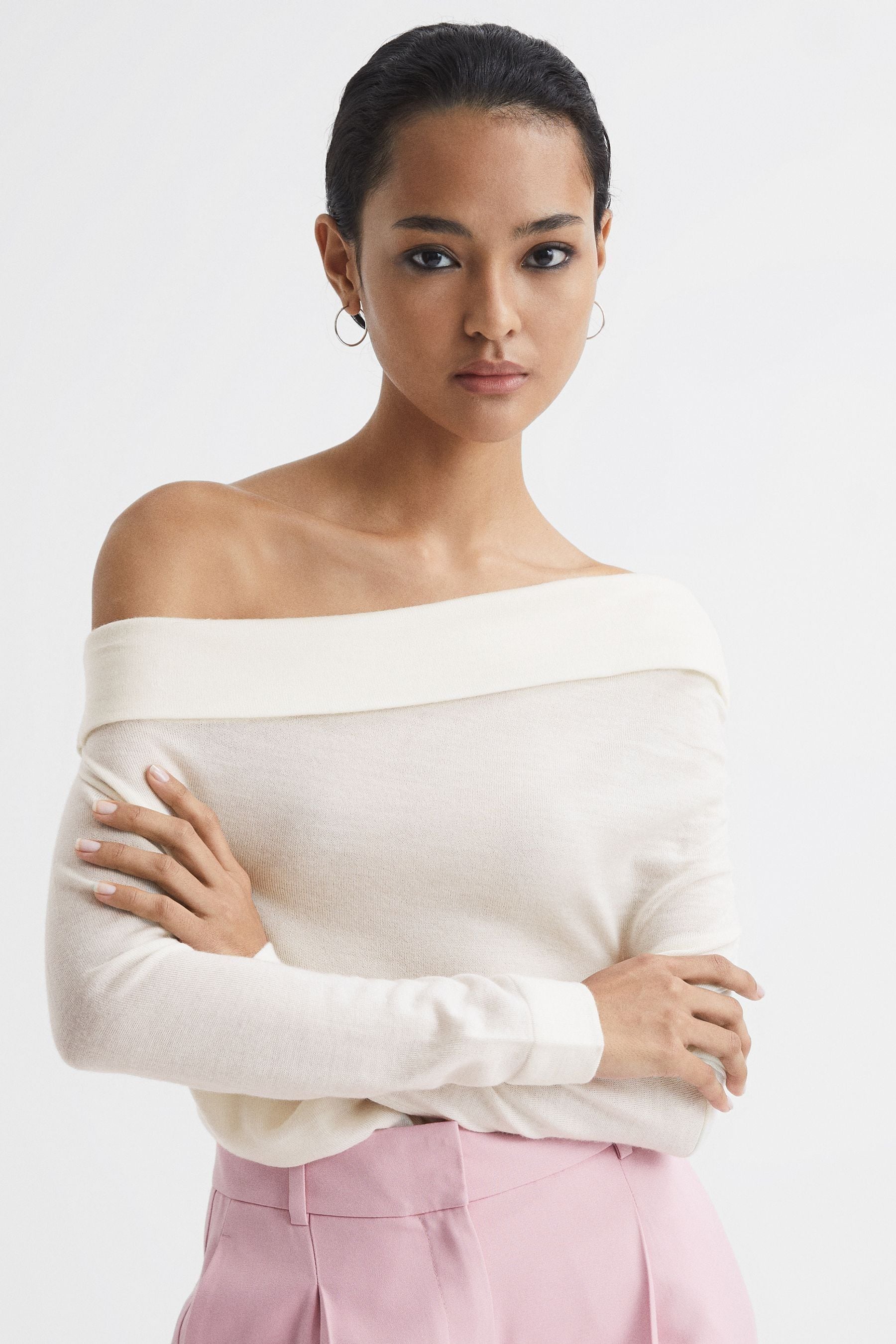 Reiss off the shoulder jumper shop