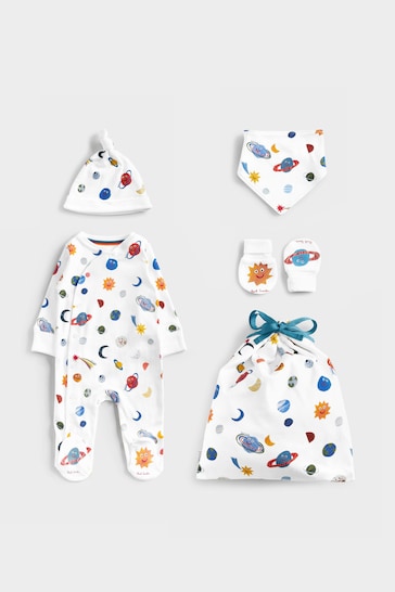 Paul Smith Baby Boys White 'Planet' Print Sleepsuit Gift Set