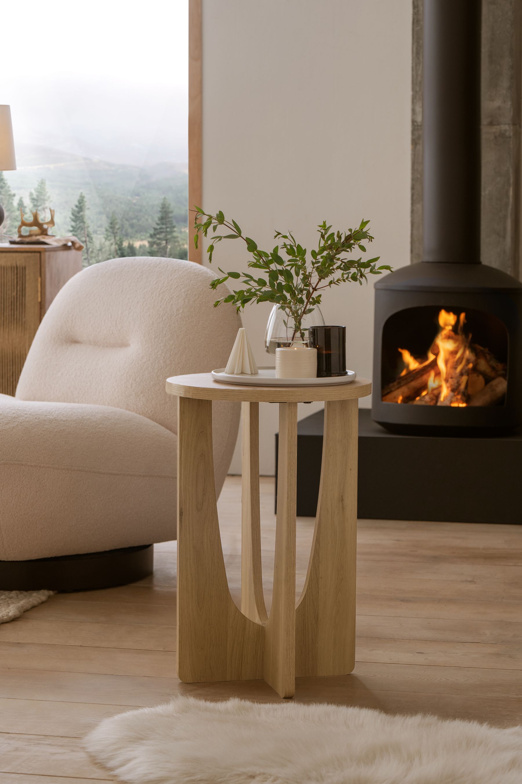 Natural Crafted Oak Effect Side Table