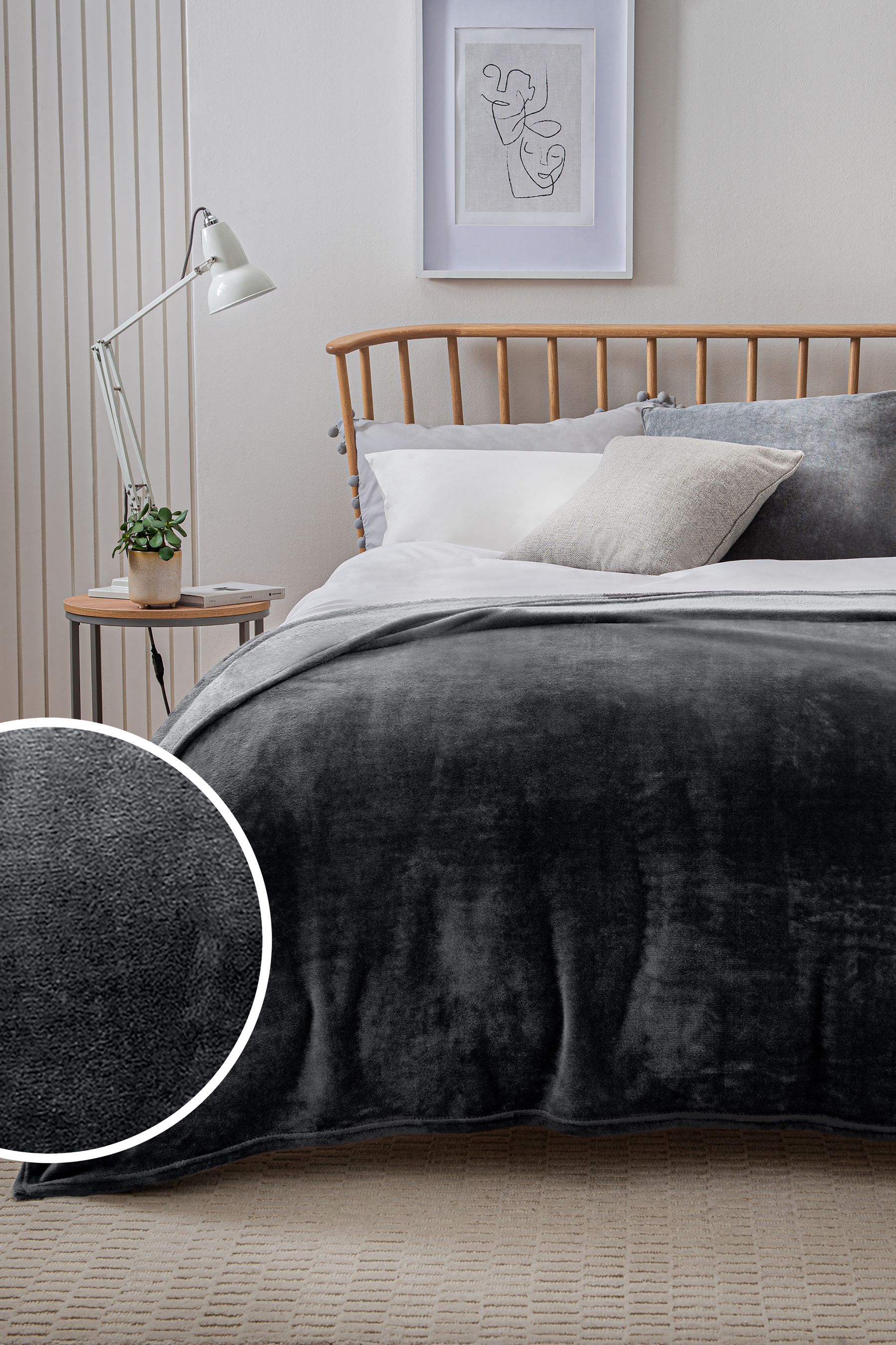 Buy Charcoal Grey Teddy Plush Fleece Throw from the Next UK online
