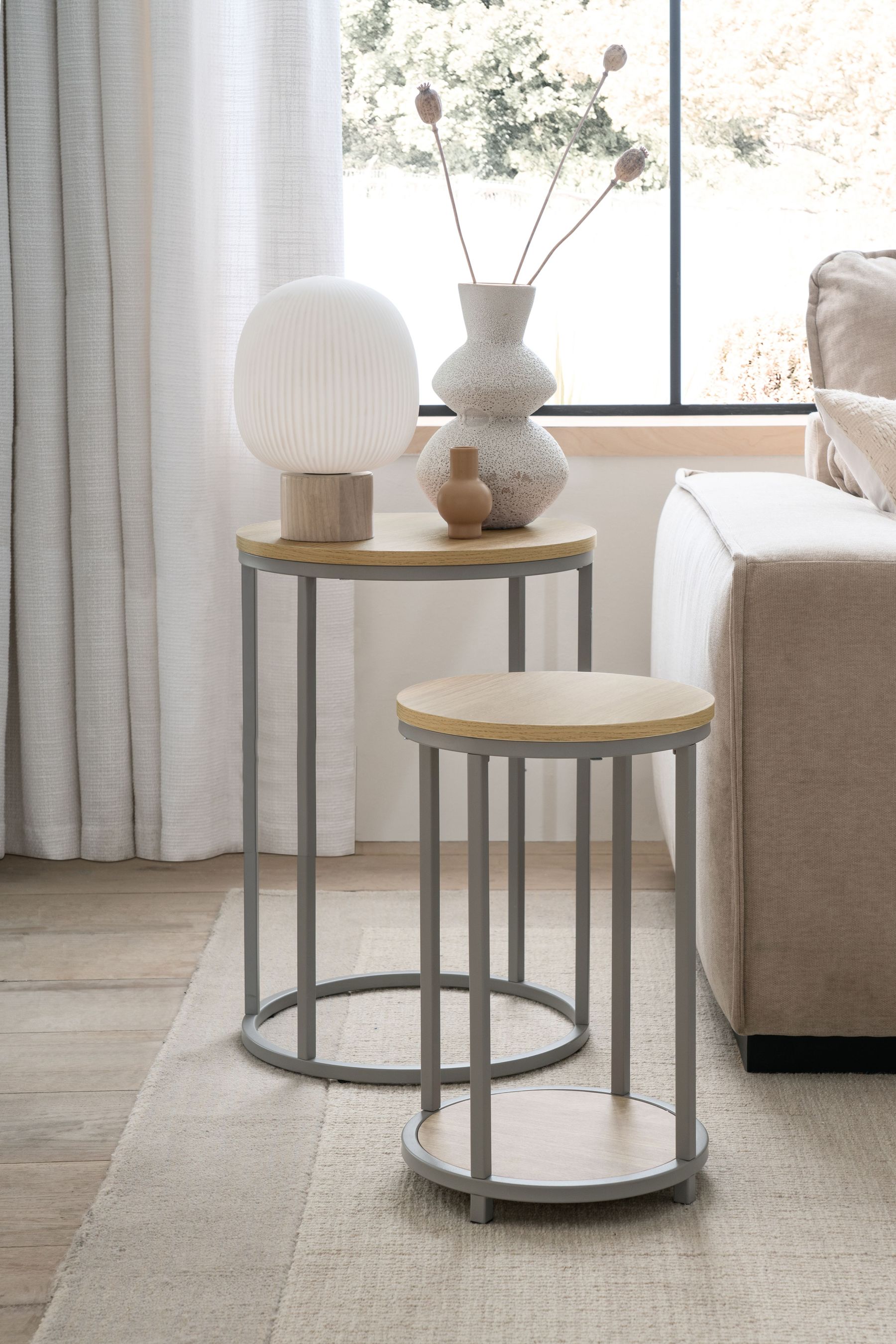 Grey oak deals nest of tables