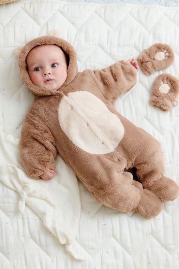 Oatmeal Brown Bear All-In-One Pramsuit (0mths-2yrs)