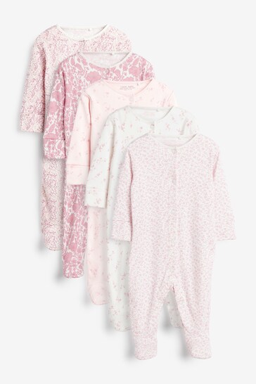 Pink Floral Baby Sleepsuits 5 Pack (0-2yrs)