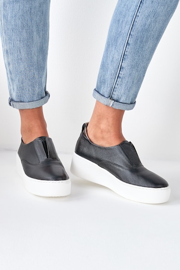 Black Slip On Signature Forever Comfort® Leather Chunky Wedge Platform Trainers