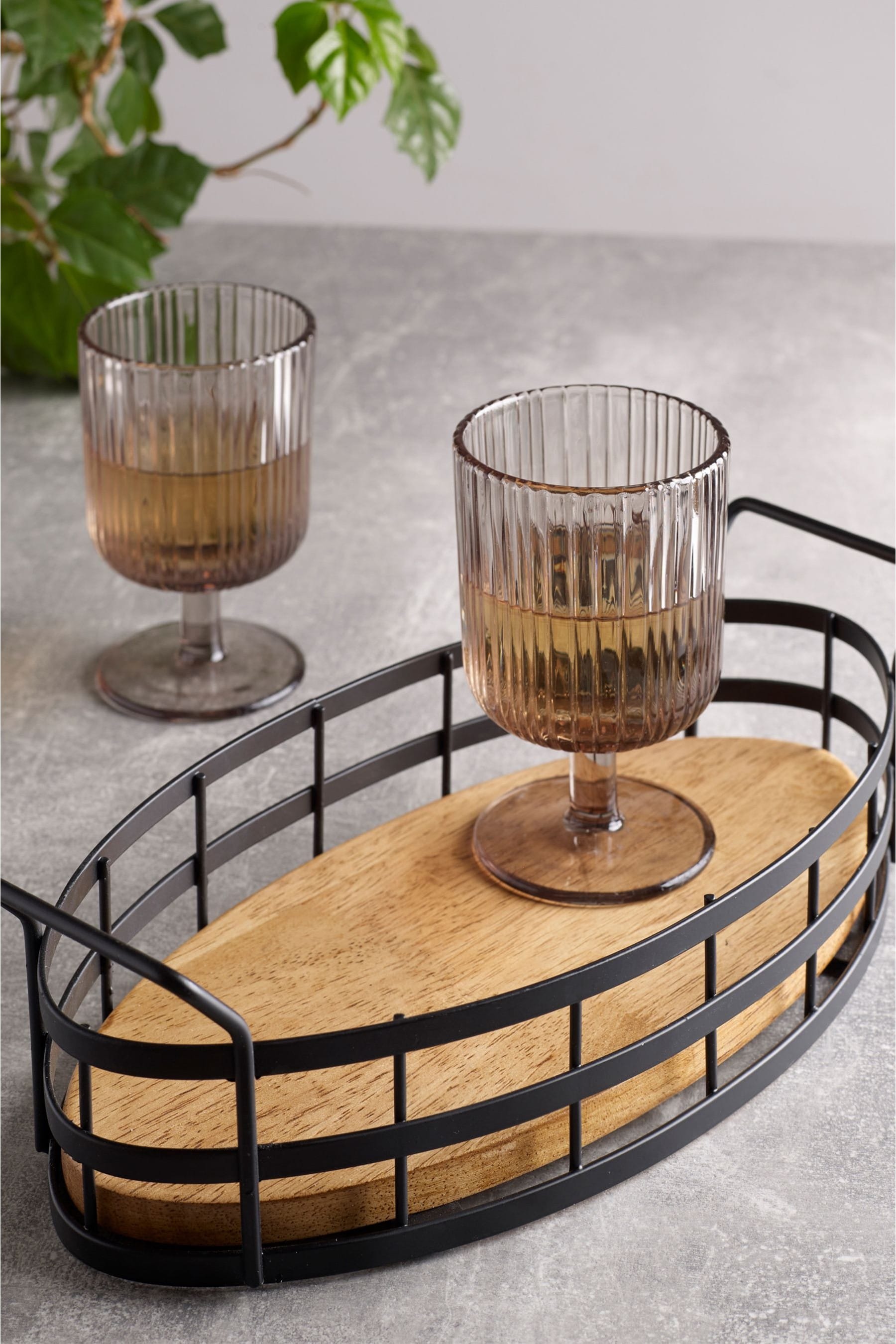 Round wood and metal tray on sale