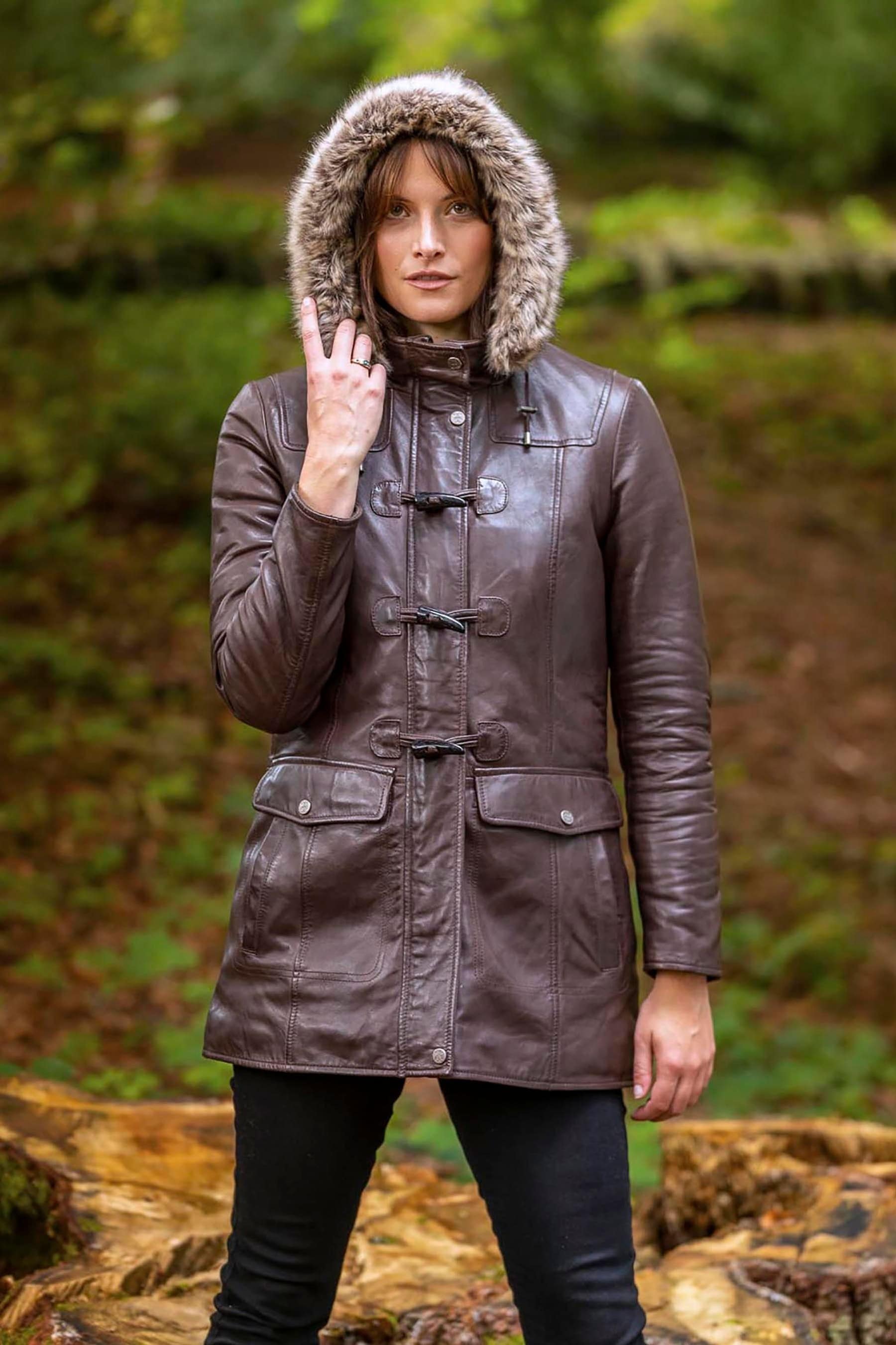 Lakeland Leather Dockray Hooded Leather Duffle Coat In Brown