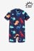 Navy Dino Short Sleeve Sunsafe All-In-One Swimsuit (3mths-7yrs)