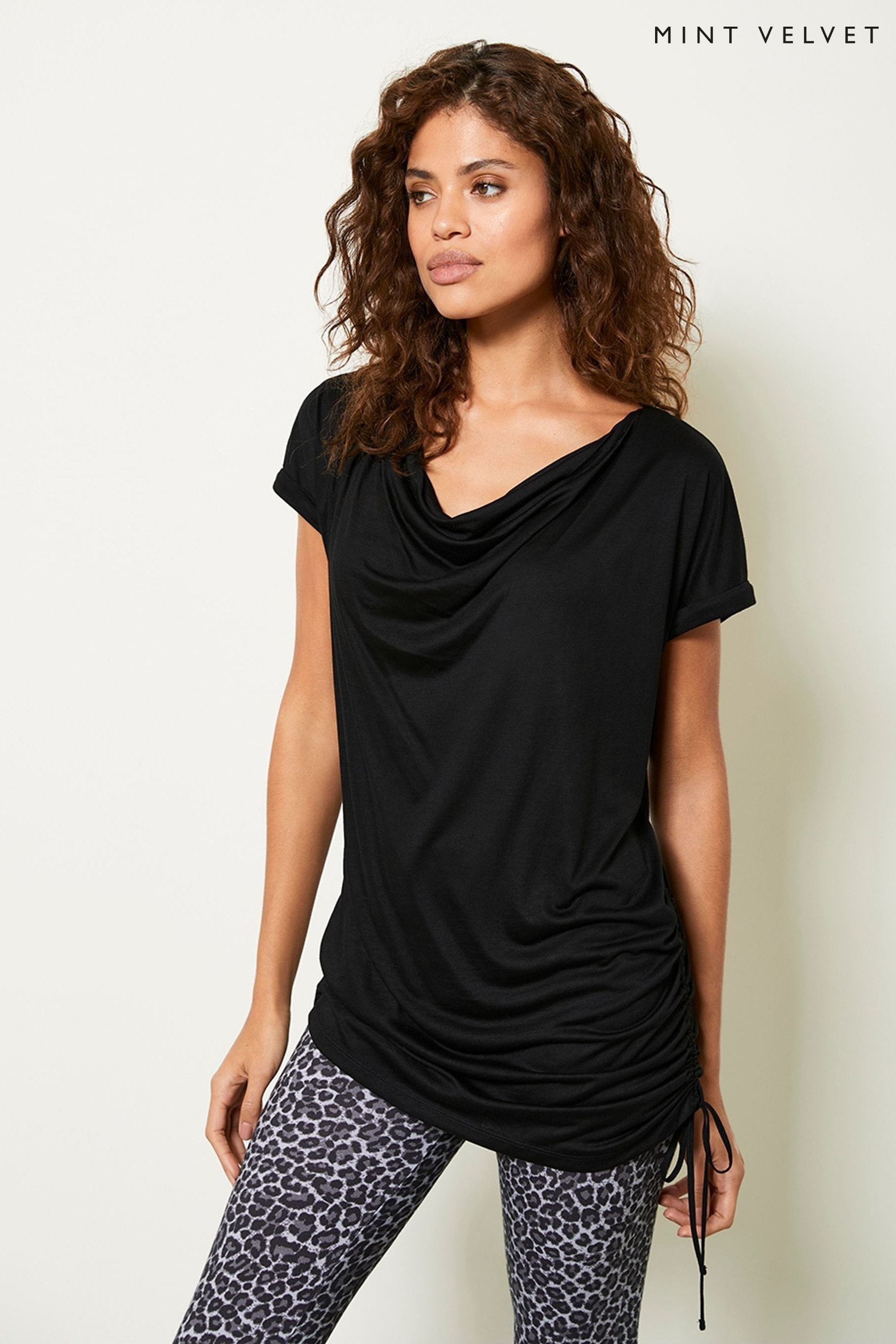 Buy Mint Velvet Black Longline Ruched T-Shirt from the Next UK online shop