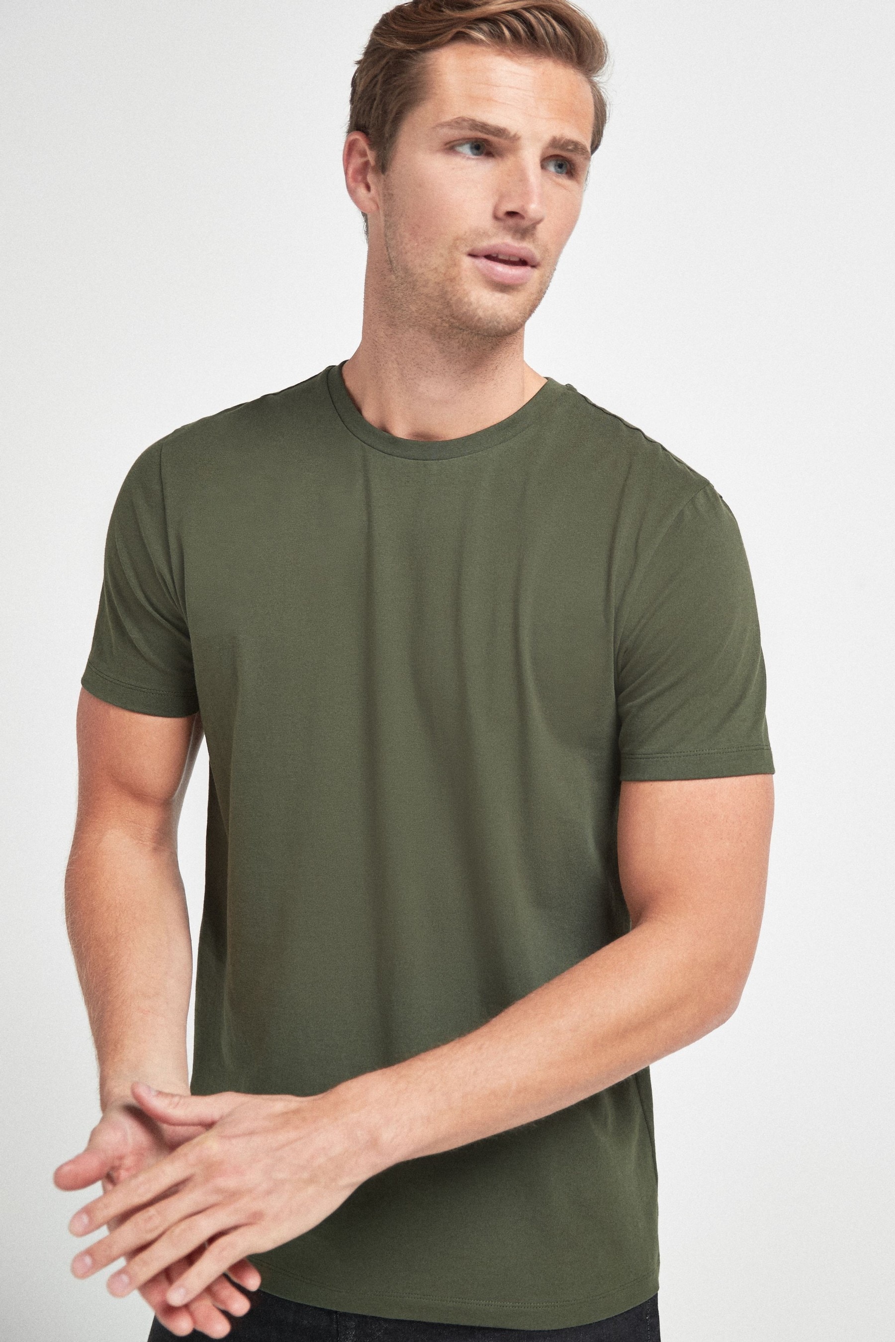 Green Dark Khaki Essential Crew Neck T Shirt