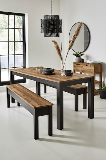 Dark Bronx Oak Effect 6 Seater Bench Dining Table and Bench Set
