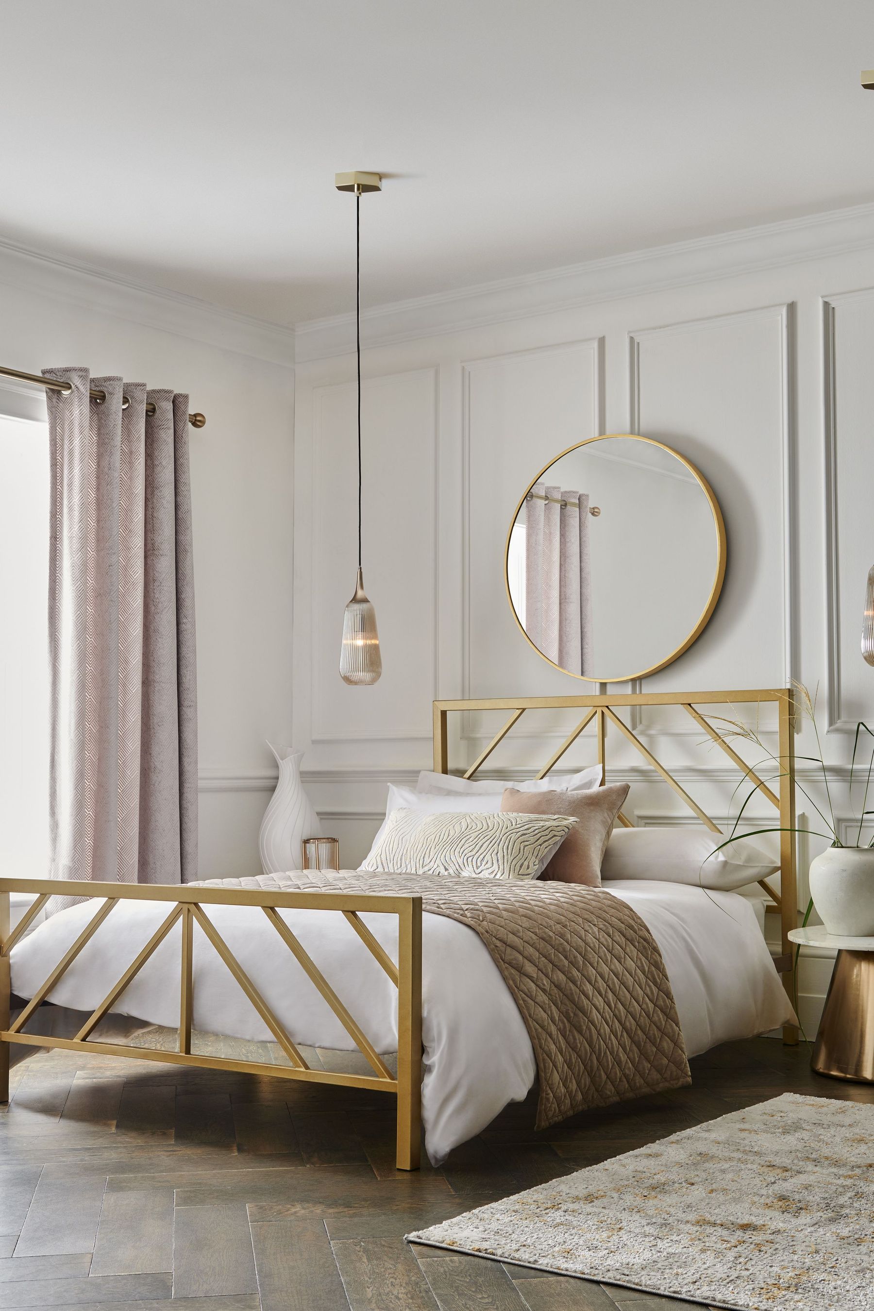 Gray and 2024 gold bed