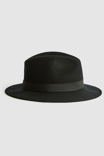 Reiss Black Ashbourne Wool Fedora Hat