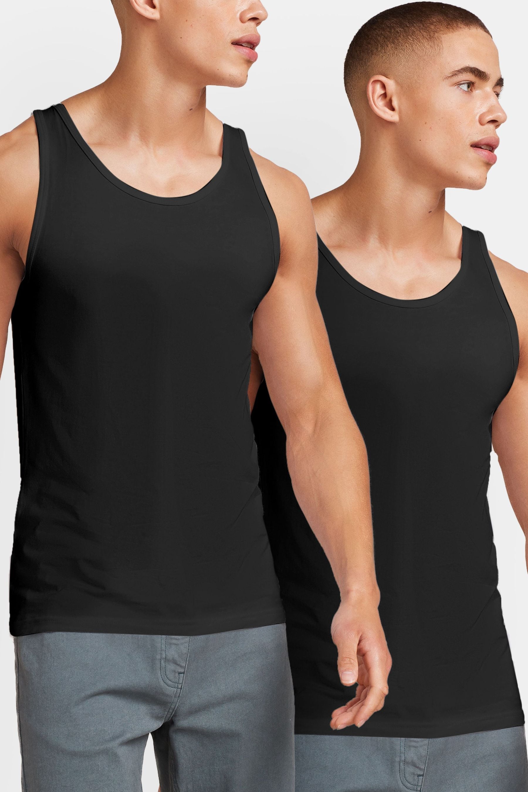 Buy Black Pure Cotton Vests 2 Pack from the Next UK online shop