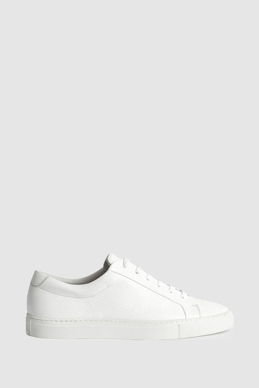 Reiss White Luca Grained Leather Trainers