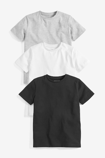 Buy Black/White/Grey Short Sleeve T-Shirts 3 Pack (3-16yrs) from the ...