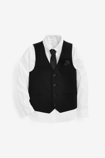 Black Waistcoat, Shirt & Plain Tie Set Waistcoat (12mths-16yrs)