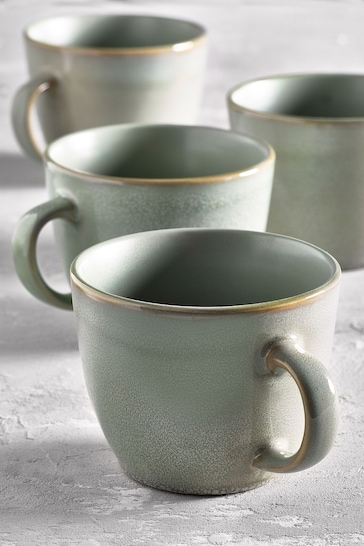 Set of 4 Sage Green Logan Reactive Glaze Mugs
