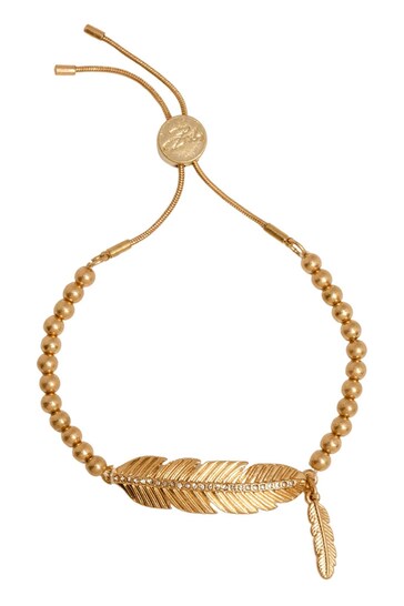 Bibi Bijoux Gold Tone Pave Feather Friendship Bracelet